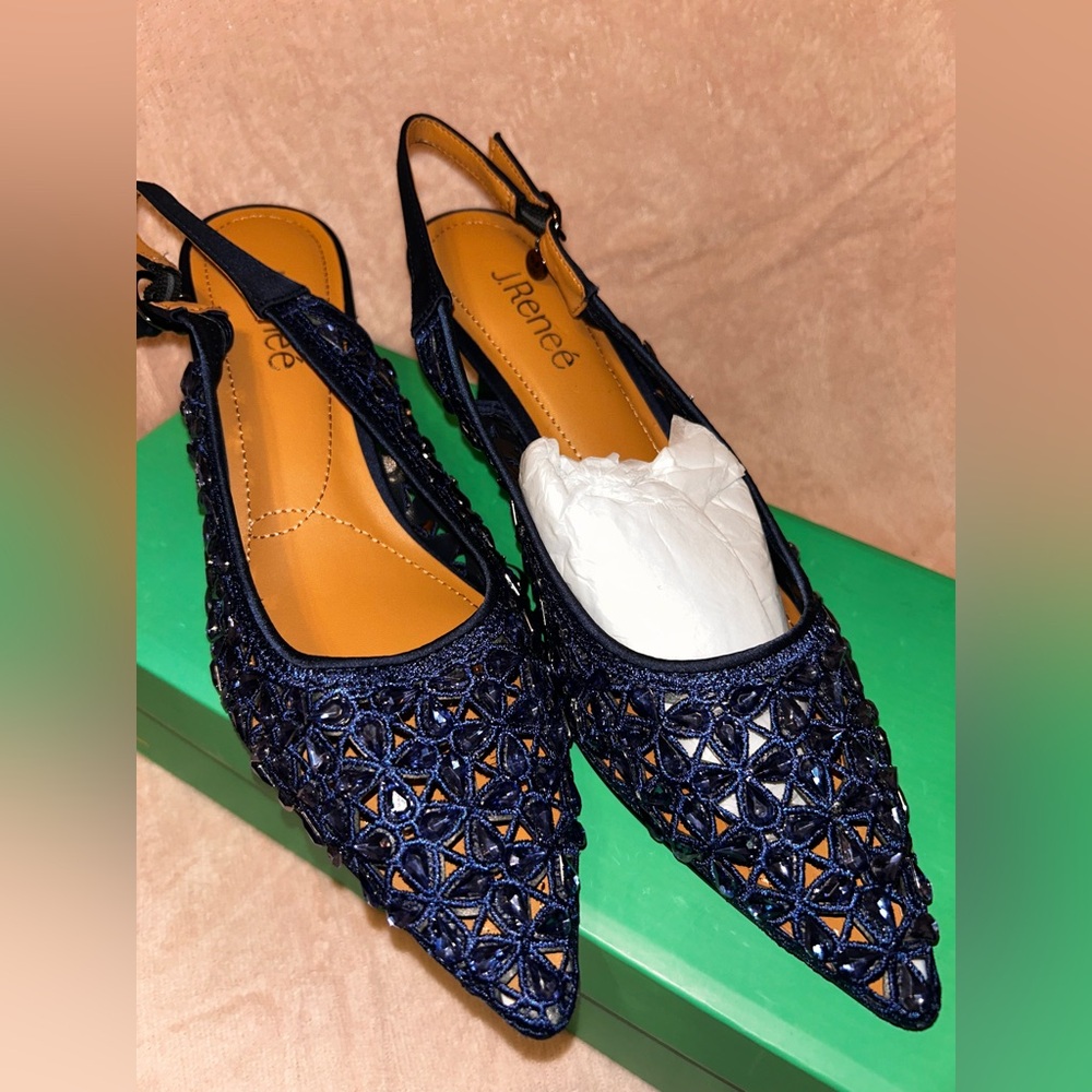 J. Crew Navy Woven Pointed Slingback Mules 9 1/2 M New